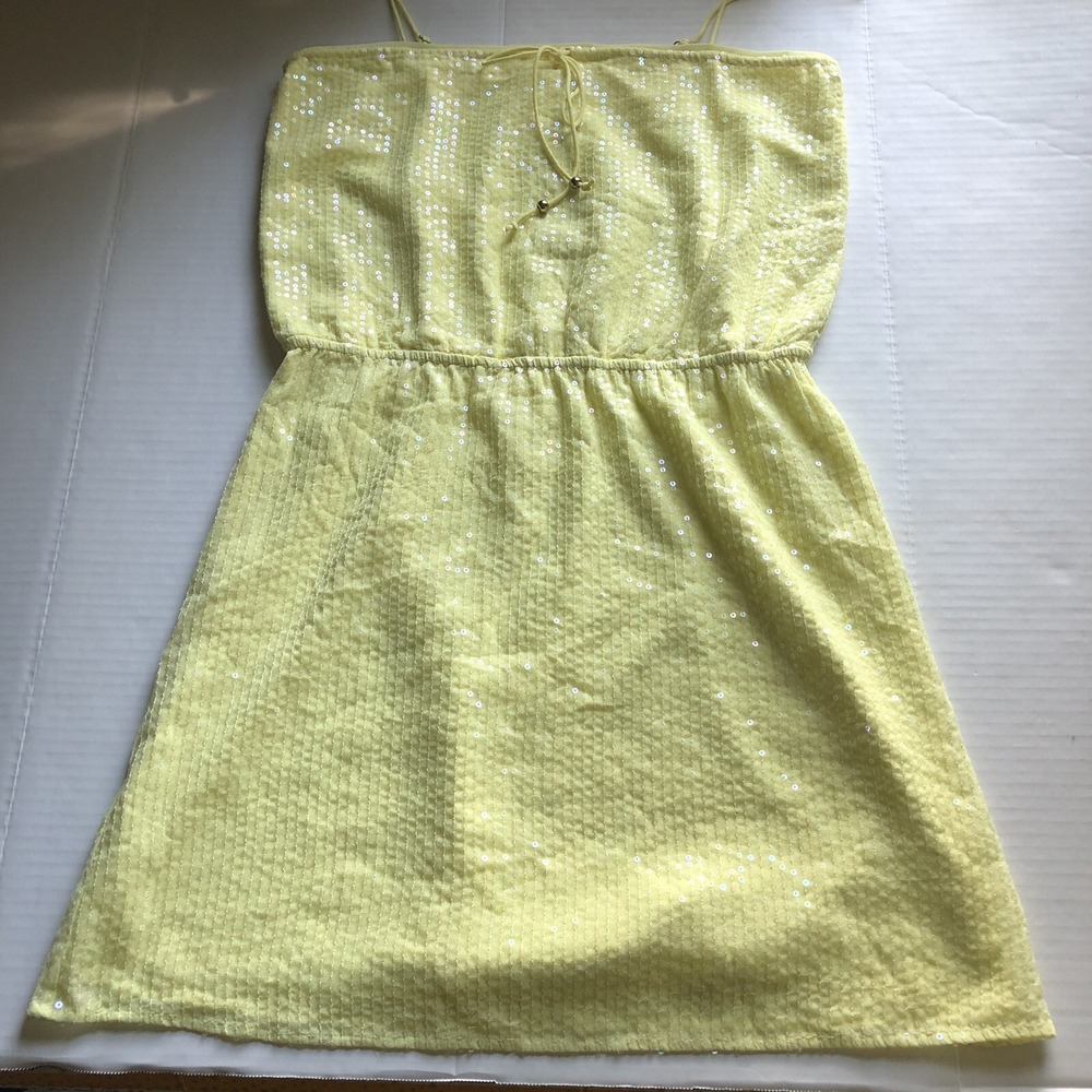 Yellow All over Sequin Sleeveless Dress Sz L A3384